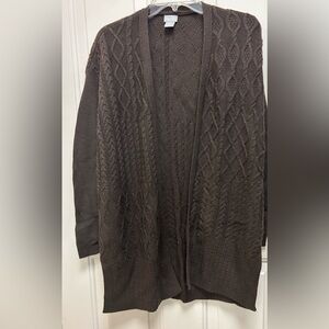 Chico's Cardigan Dark Brown Open-Front Cable Knit Cardigan